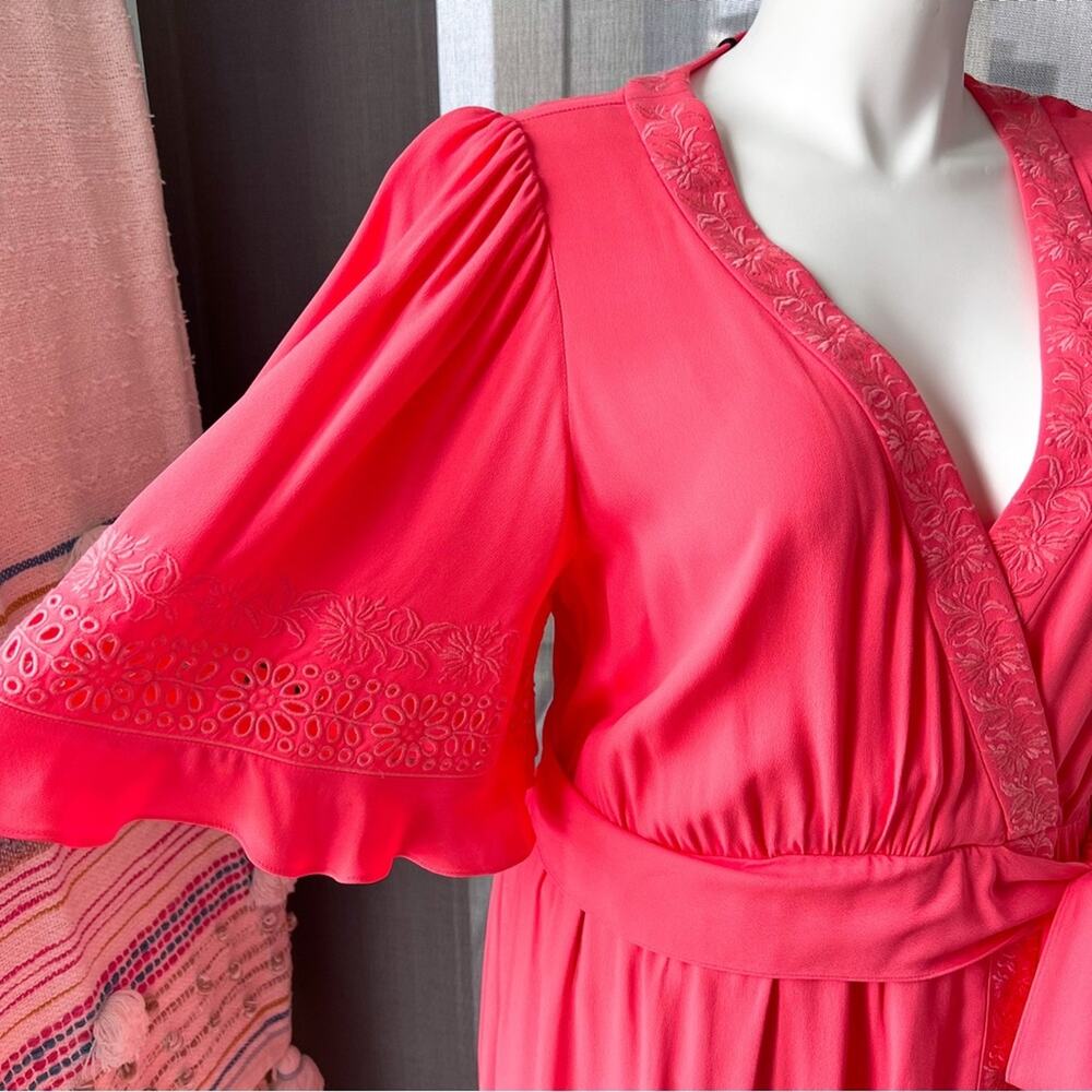 Kobi Halperin Elaine Flamingo Short Flutter Sleeve Wrap Midi Dress Women’s XL - Picture 2 of 14